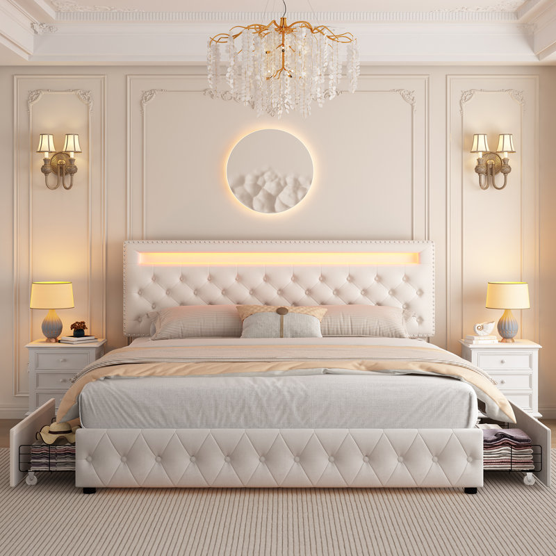 Red Barrel Studio Upholstered Storage Bed With LED Lights Steel Bed Frame Reviews Wayfair